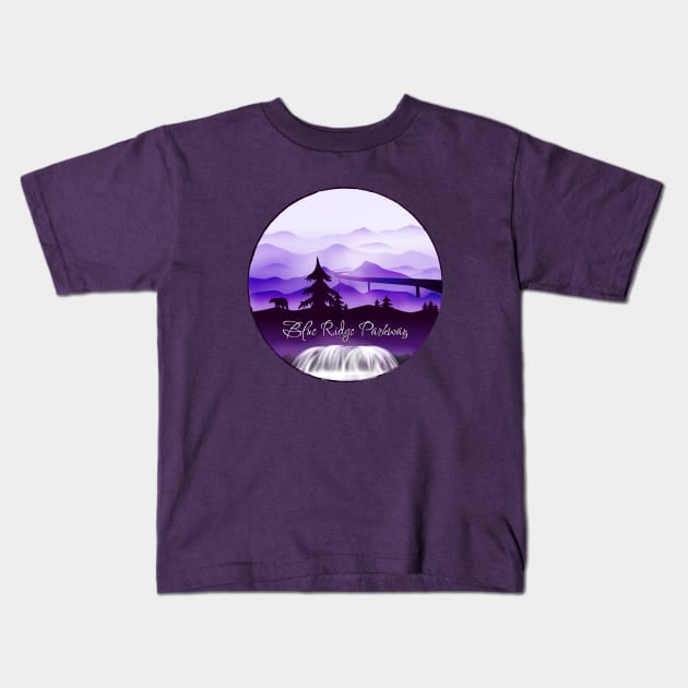 Blue Ridge Parkway - Black Bear - Purple 28 Kids T-Shirt by AVL Merch